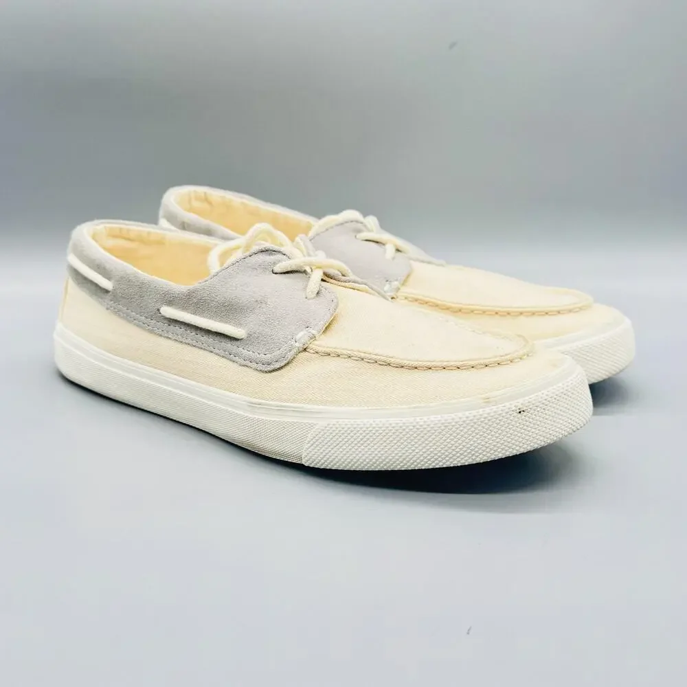 Sperry Shoes Mens 12 Beige Canvas Suede SeaCycled Bahama II Boat Moc Toe Casual